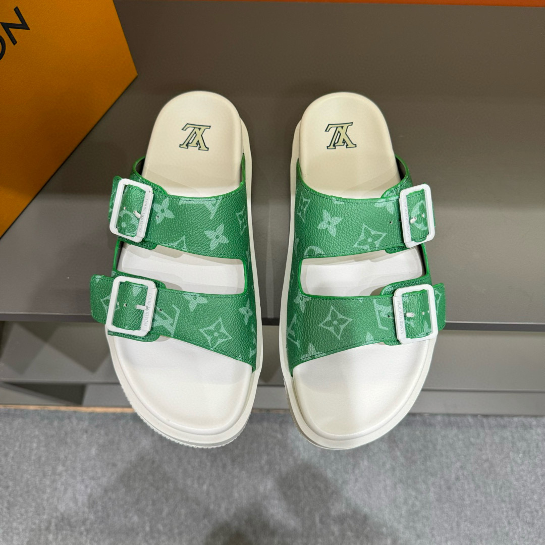 2024 Slippers Louis Vuitton Green Canvas Slippers