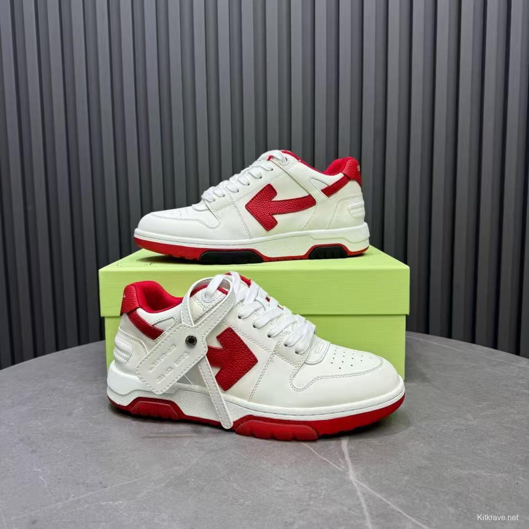 2025 Unisex Off-White White Red Leather Sneakers KFY00320