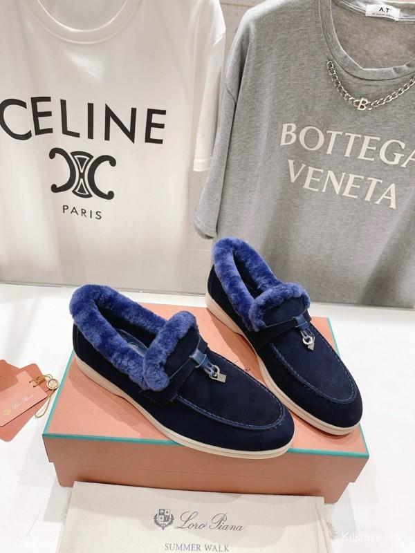 2024 Women LP Blue Suede Shearling Loafers MJ00300