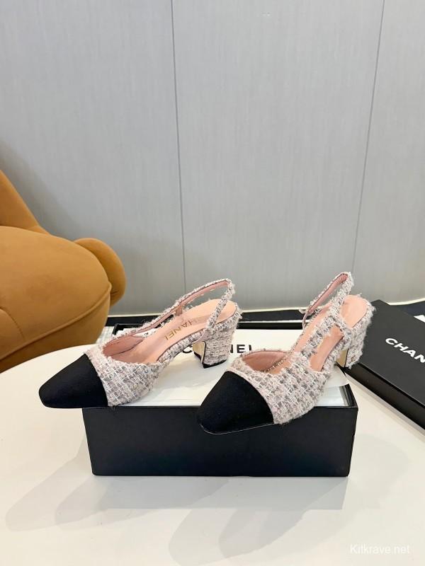 2025 Women Chanel Beige Black Tweed Leather Ballet Flats LY00240