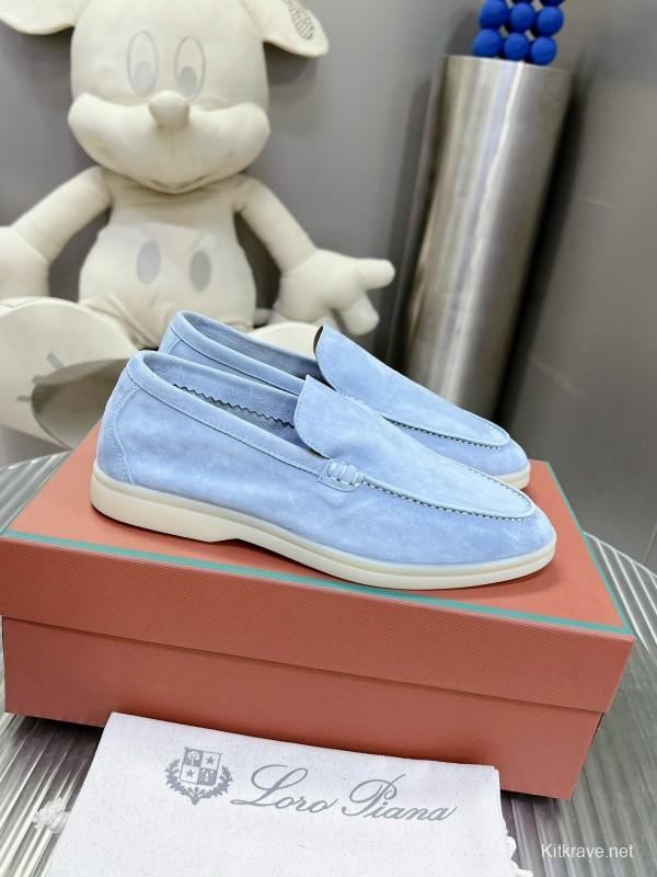 2024 Men Loro Piana Light Blue Suede Loafers MJ00270