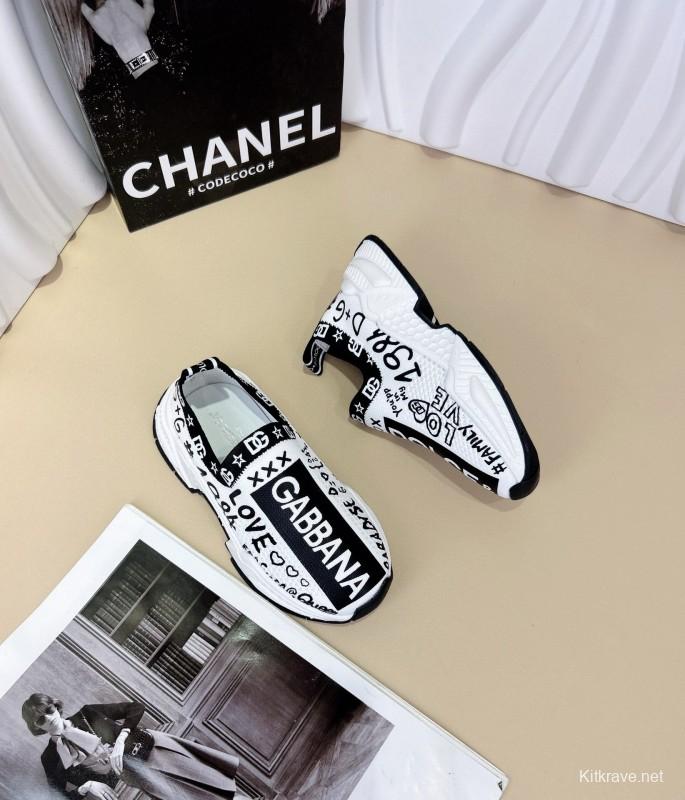 2024 Kids Dolce & Gabbana Pink Black White Yellow Fabric Sneakers