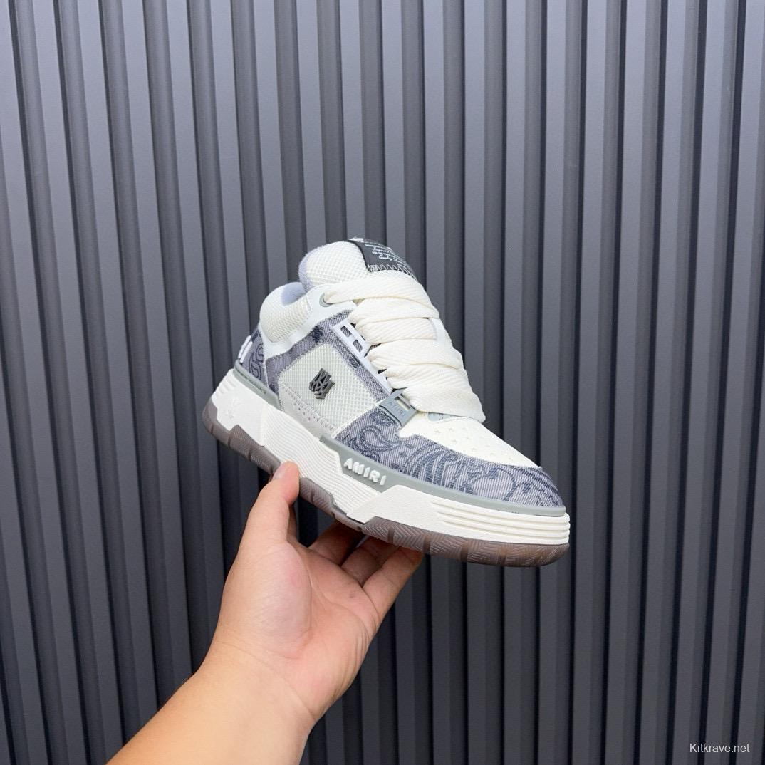 2024 Unisex Amiri White Grey Mesh Leather Sneakers MJ00360