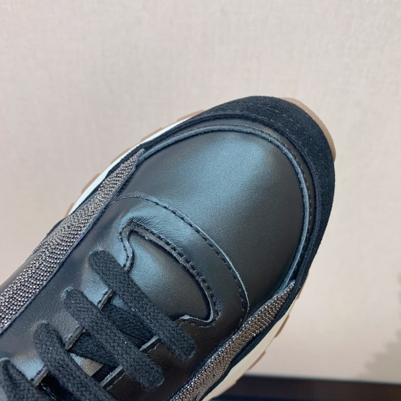 2025 Unisex Brunello Cucinelli Black Brown Leather Suede Sneakers LY