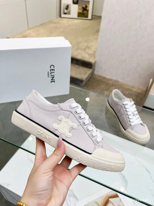 2025 Women Celine Light Grey Canvas Sneakers LY00210