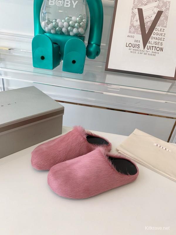 2024 Women Marni Pink Horsehair Slippers MJ00320