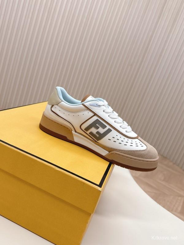 2025 Women Fendi White Beige Suede Leather Sneakers LY00350(F)