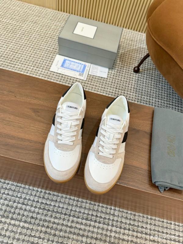 2025 Men TOM FORD White Black Suede Leather Sneakers