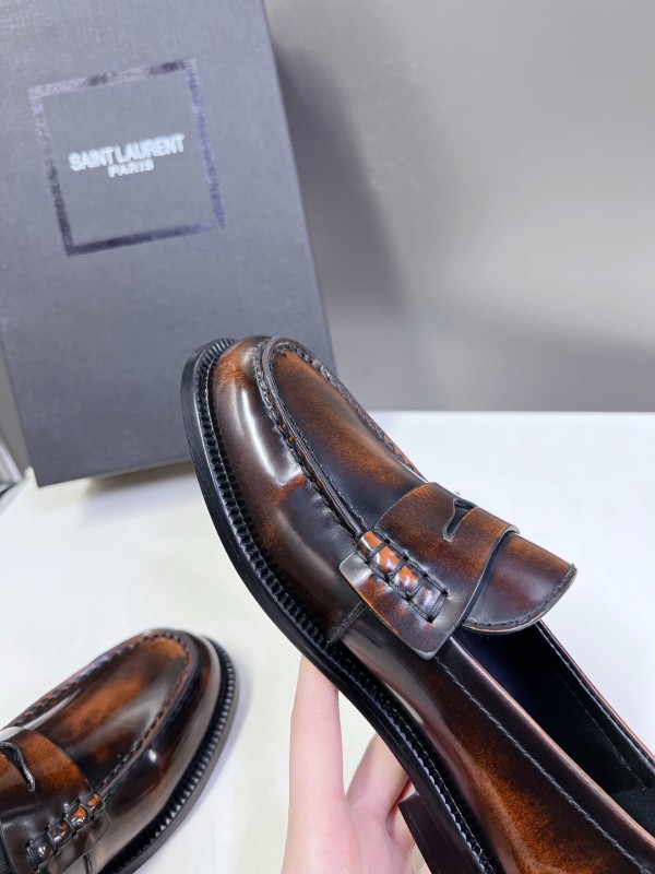 2025 Women Yves Saint Laurent Brown Leather Loafers KFY00350