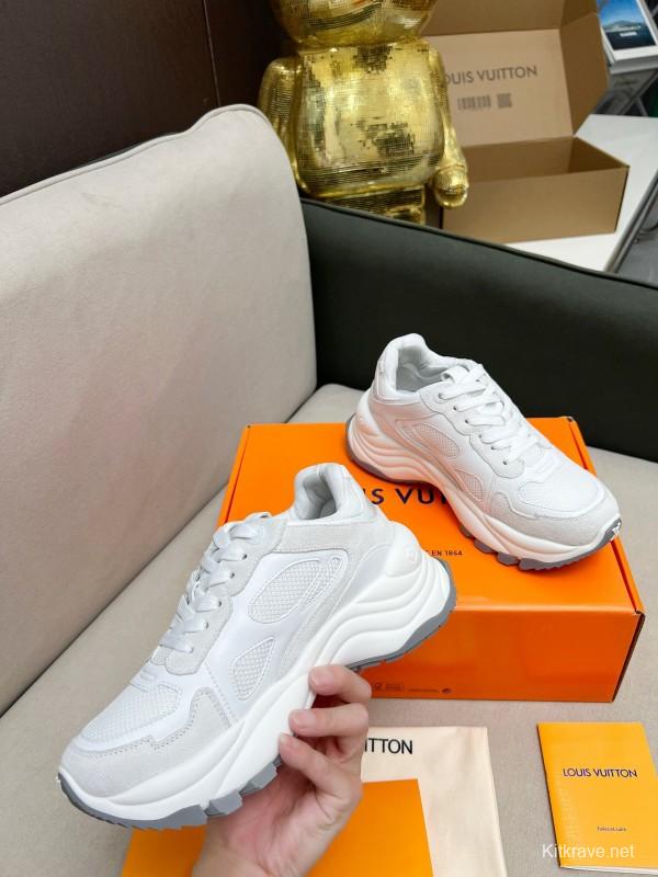 2025 Women Louis Vuitton White Leather Mesh Running Sneakers LY00340