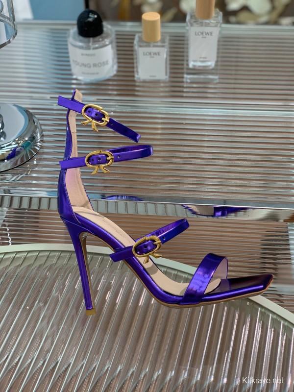 2025 Women Gianvito Rossi Purple Leather High Heel Buckle Sandals
