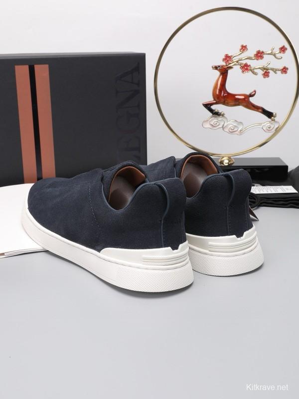 2024 Men Ermenegildo Zegna dark blue suede low top sneakers MJ00240