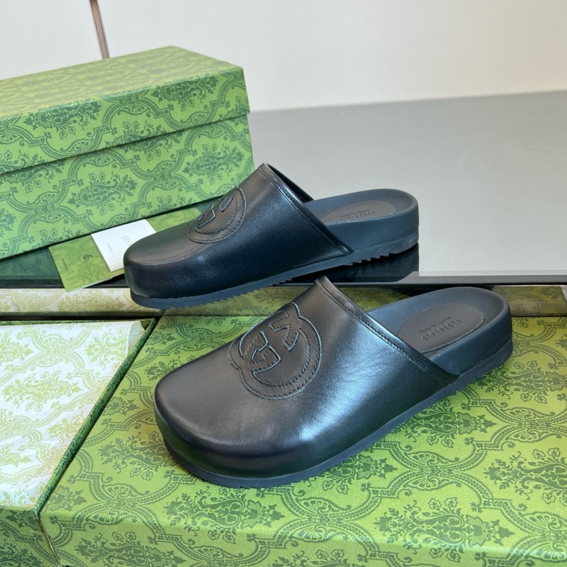 2024 Slippers Gucci Black Leather Slippers