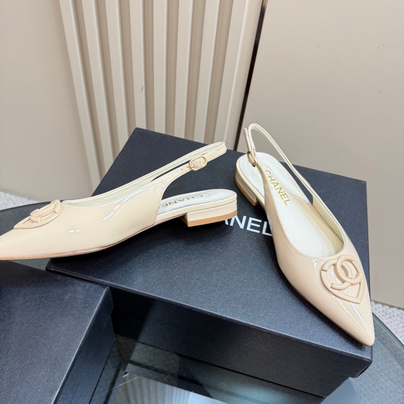 2025 Women Chanel Beige Patent Leather Slingback Heels KFY00290