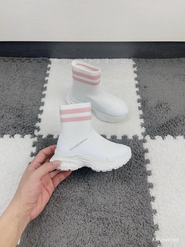 2024 Kids Dolce & Gabbana White Pink Black Knit Fabric Sneaker