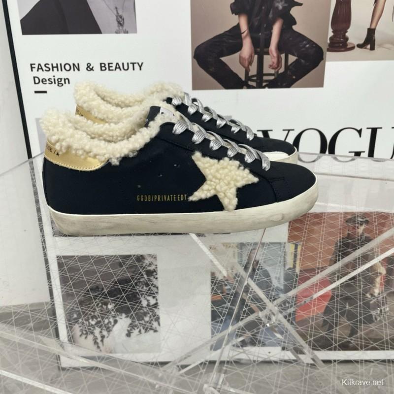 2025 Women GGDB Black Cream Shearling Leather Sneakers