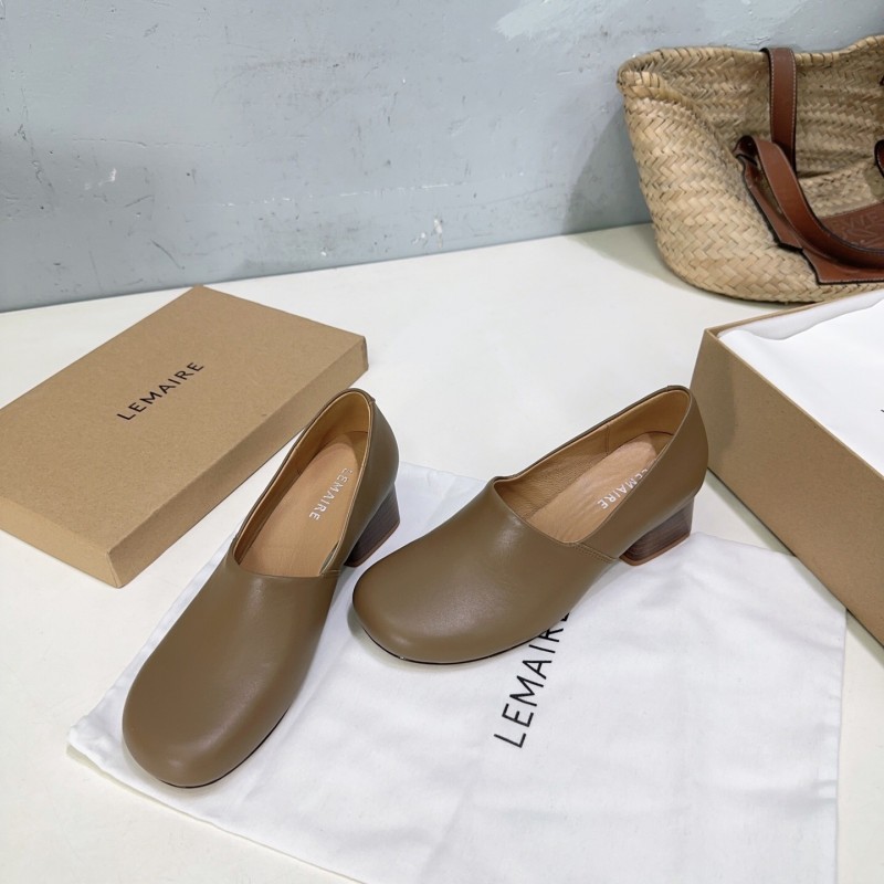 2025 Women LEMAIRE Brown Leather Block Heel Shoes