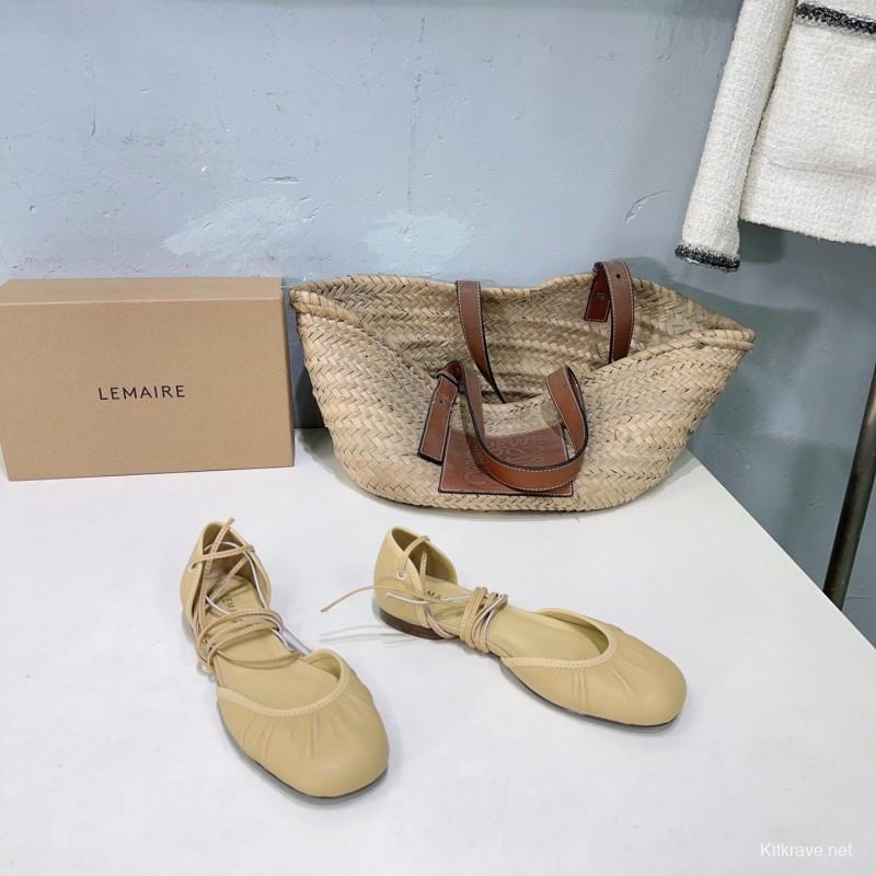 2025 Women LEMAIRE Light Yellow Lambskin Mary Jane Lace-up KFY00300