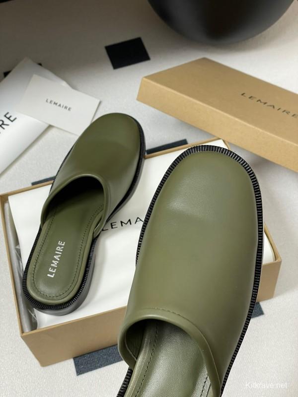 2025 Slippers Lemaire Green Leather Slippers KFY00310