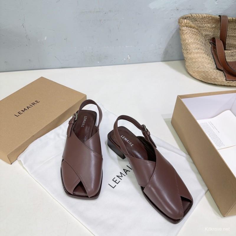 2025 Women Lemaire Brown Leather Sandals KFY00310