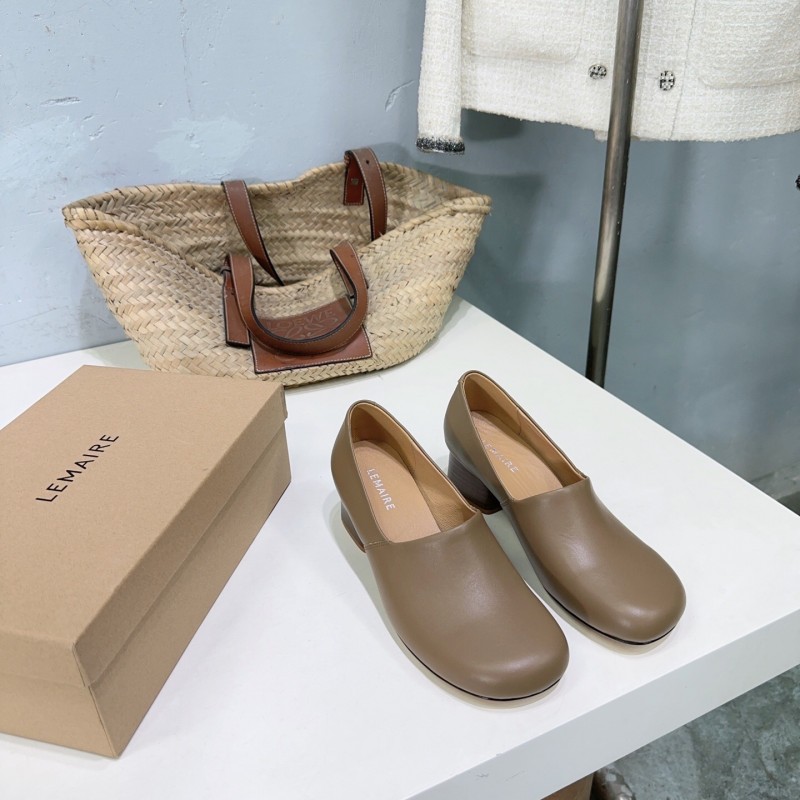 2025 Women LEMAIRE Brown Leather Block Heel Shoes