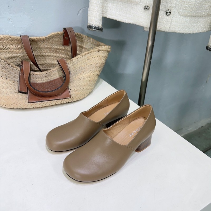 2025 Women LEMAIRE Brown Leather Block Heel Shoes