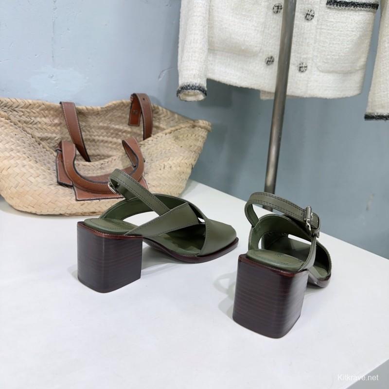 2025 Women Lemaire Green Leather Heeled Sandals KFY00310