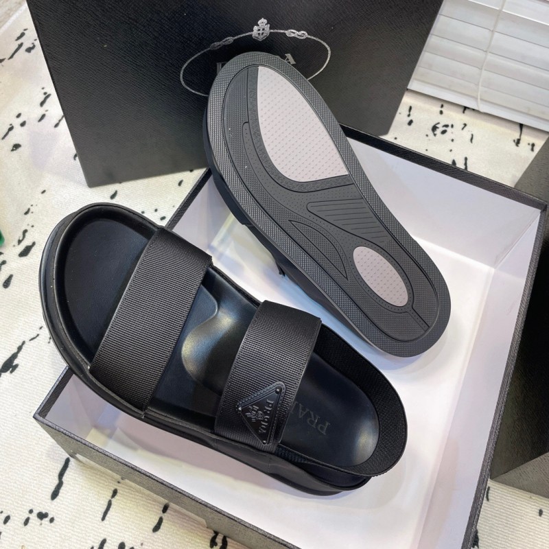 2025 Men Prada Black Fabric Sandals Original Sole KFY00230