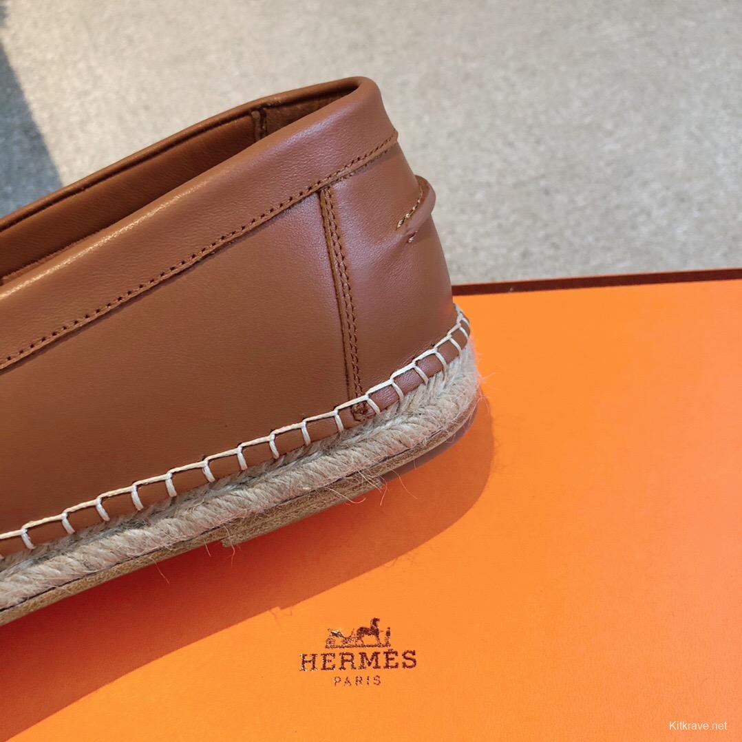 2025 Unisex Hermès Brown Leather Loafers AS00380