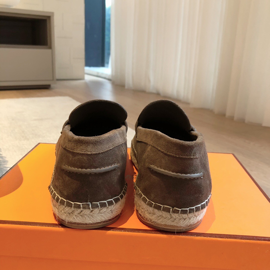 2025 Unisex Hermès Brown Suede Leather Loafers AS00380