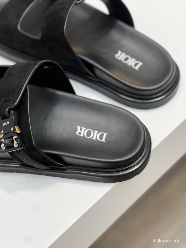 2025 Men Dior Black Leather Slippers AS00190