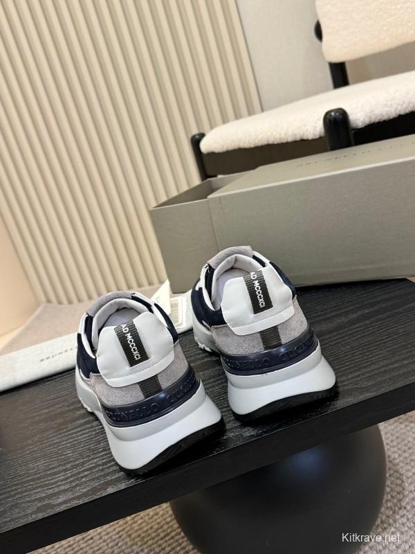 2025 Men Brunello Cucinelli Black White Blue Suede Sneakers AS00320