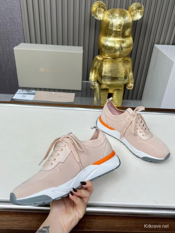 2025 Unisex Santoni Beige Wool Blend Knit Sneakers AS00320
