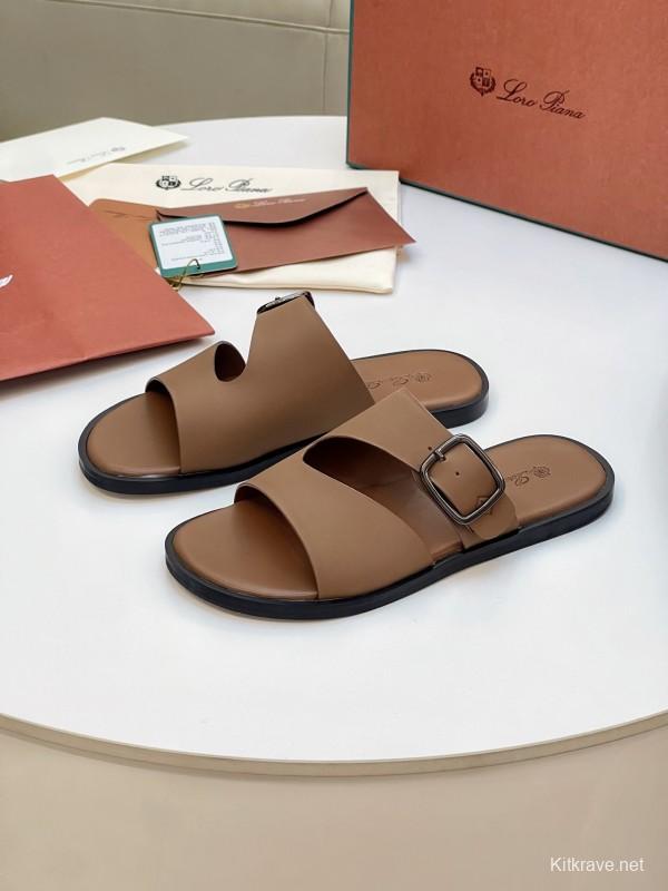 2025 Men Loro Piana Brown Leather Slippers AS00250