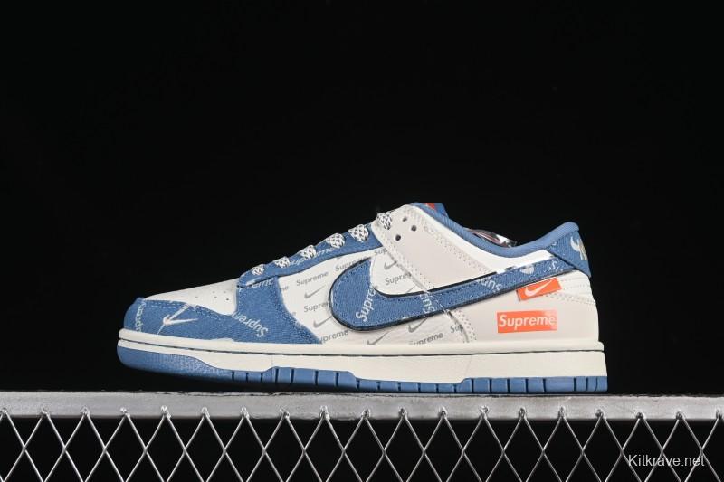 Nike SB Dunk Low Supreme Collaboration Blue Denim Anniversary High-End Custom Low-Top Casual Skate Shoes - SC9207-416