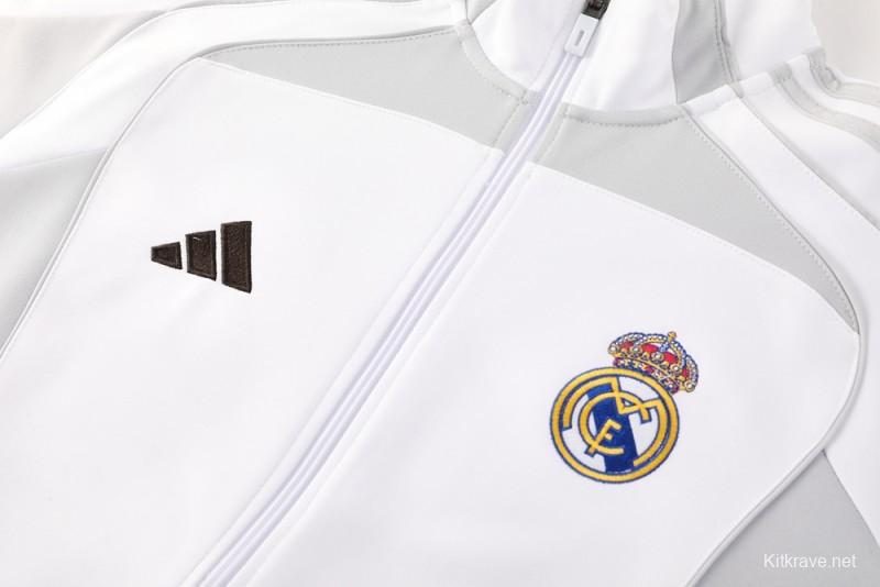 25/26 Real Madrid Grey/White Full Zipper Jacket + Long Pants