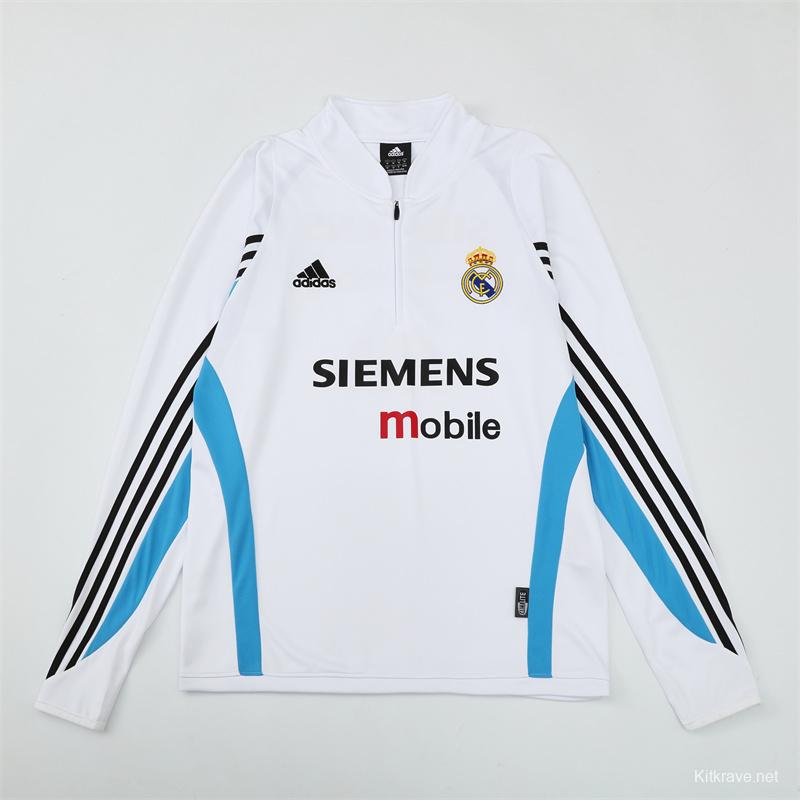 Retro 03/04 Real Madrid White Half Zipper Jacket