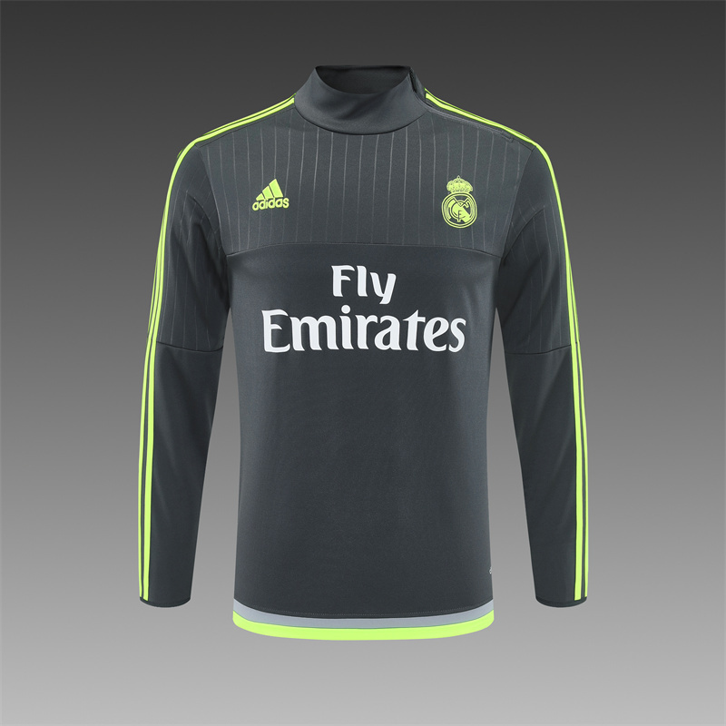 Retro 15/16 Real Madrid Dark Grey Half Zipper Jacket
