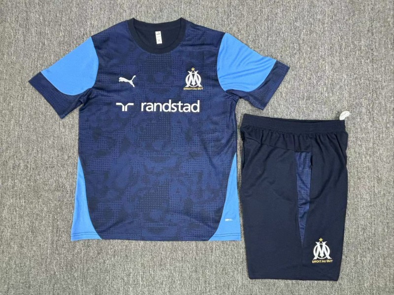 25/26 Kids Olympique de MarseilleRoyal Blue Camouflage Short Sleeve+Soccer Shorts