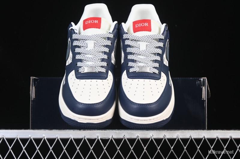 Nike Air Force 1 '07 Low Dior Collaboration White Blue Gray Hook Casual Sneakers - XD2588-603