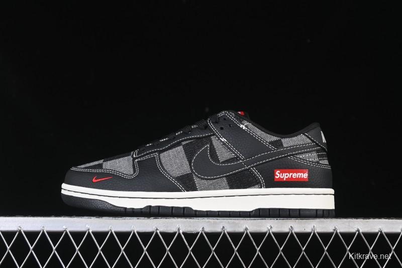 Nike SB Dunk Low Sup Collaboration Black Grey Plaid Low-Top Casual Skate Shoes - SC0601-462