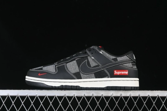 Nike SB Dunk Low Sup Collaboration Black Grey Plaid Low-Top Casual Skate Shoes - SC0601-462