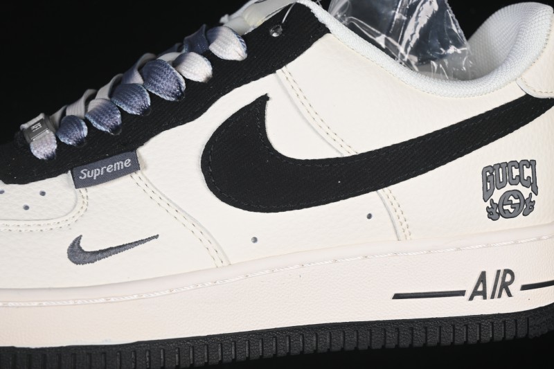 Nike Air Force 1 '07 Low Gucci Collaboration Off-White Black Canvas Hook Low-Top Casual Sneakers - XD2588-605