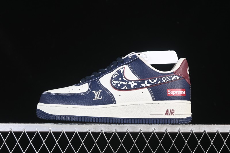 Nike Air Force 1 '07 Low Supreme Collaboration White Blue Wine Red Casual Sneakers - YF9511-801