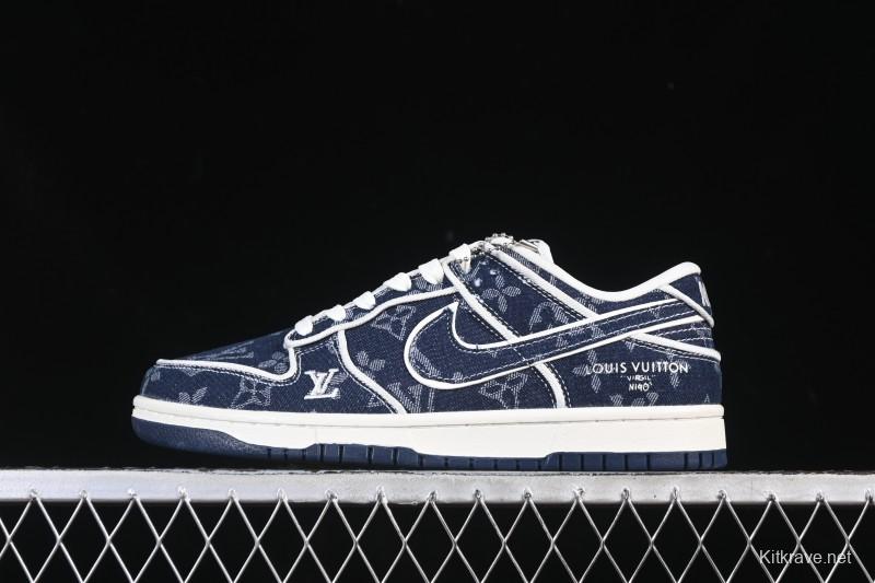 Nike SB Dunk Low LV Collaboration Deep Blue Denim High-End Custom Low-Top Casual Skate Shoes - SC0601-469