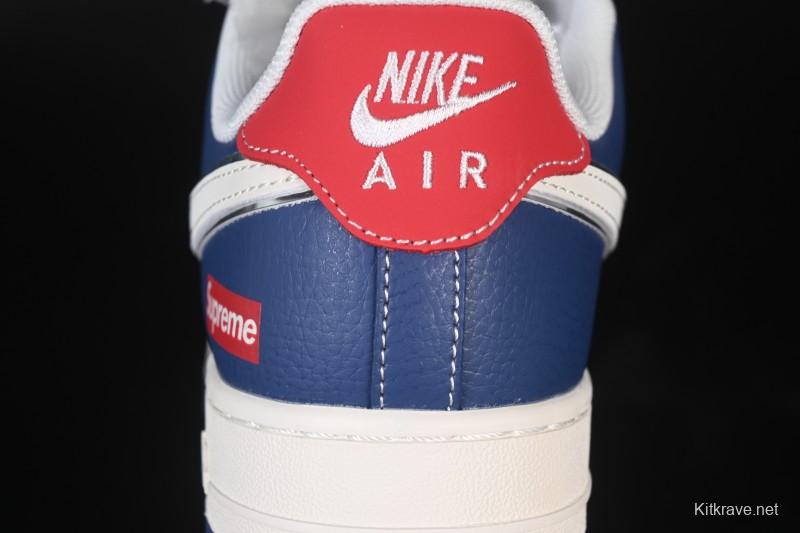 Nike Air Force 1 '07 Low Supreme Collaboration White Blue Gray Red Casual Sneakers - XD2588-602