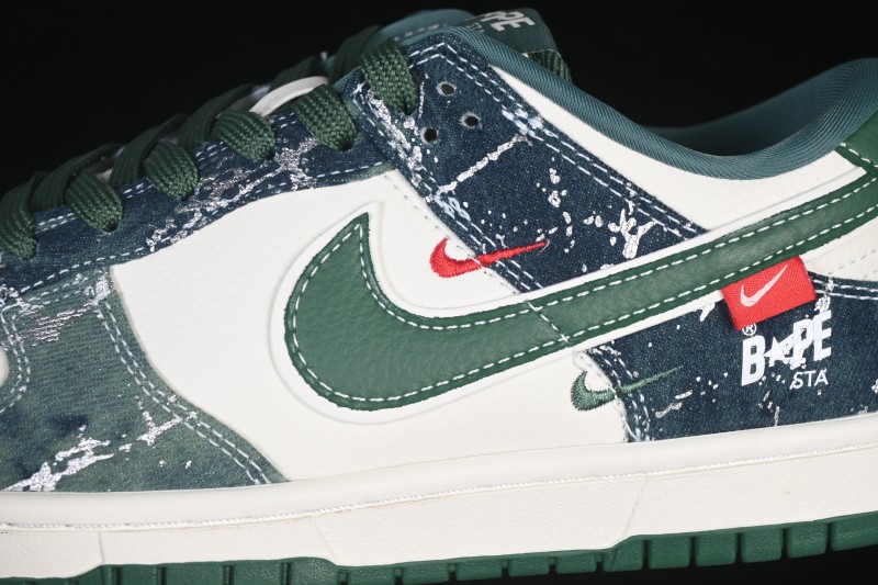 Nike SB Dunk Low BAPE Collaboration White Army Green Anniversary High-End Custom Low-Top Casual Skate Shoes - SC0601-465