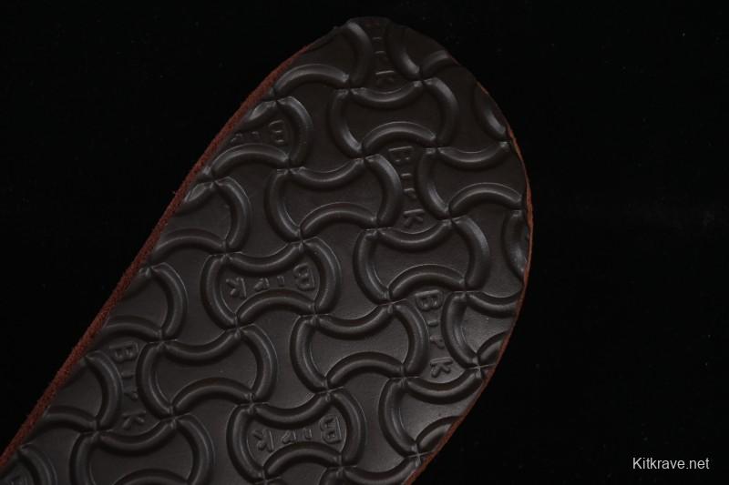 Birkenstock Sandals Series with Soft Leather Upper and Cork Rubber Midsole - Red Wine