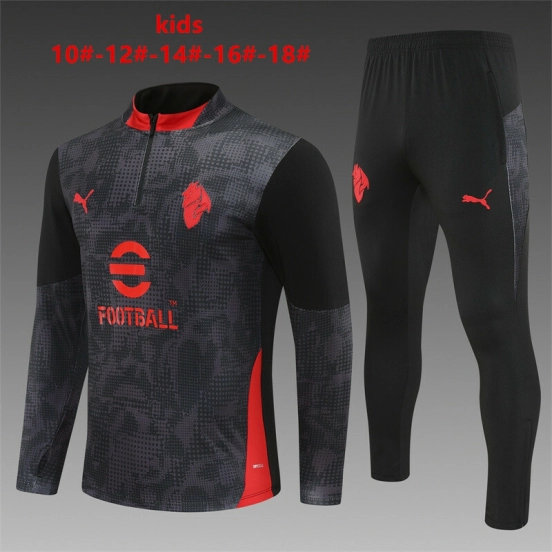 25/26 Kids AC Milan Black Camouflage Half Zipper Jacket+Long Pants