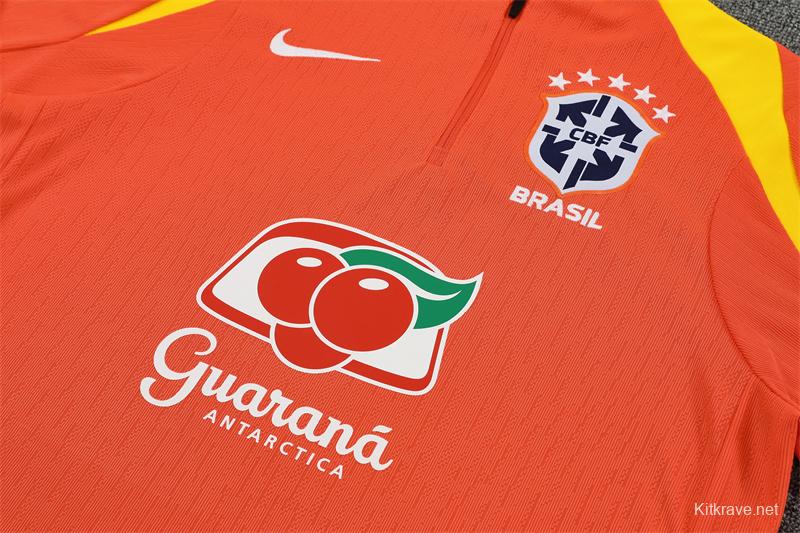 Player Version 25/26 Brazil Orange Half Zipper Jacket+Long Pants